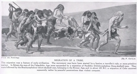Egy törzs vándorlása, illusztráció a „Hutchinson nemzetek története” című műből, 1910 körül
