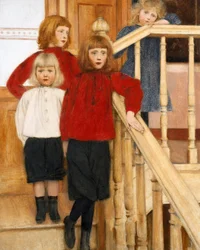""Mr. Neve gyermekei"" Négy gyerek a lépcsőházban Fernand Khnopff festménye (1858-1921) 1893 Magángyűjtemény