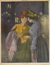 Két mosónő beszélget (színes litho)