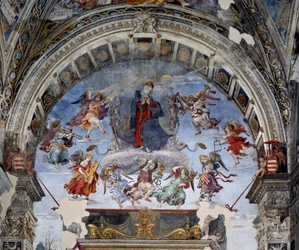 Mária mennybemenetele, részlet. Filippino Lippi (1457-1504) freskója, 1488-1492, Róma, Santa Maria sopra Minerva-templom, Carafa-kápolna, Olaszország