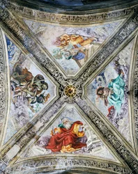 Filippino Lippi (1457-1504) freskói a Strozzi-kápolna kupoláján. Santa Maria Novella-templom, Firenze, Olaszország