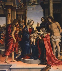 Alexandriai Szent Katalin misztikus eljegyzése, Filippino Lippi műve (kb. 1457-1504), San Domenico-bazilika, Bologna