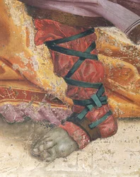 Szent Fülöp hajtó sárkány a Hieropolis templomból, lábbeli részlet, freskó