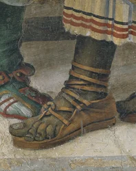 Szent Fülöp hajtó sárkány a Hieropolis templomból, lábbeli részlet, freskó