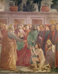 Theophilosz, Antiokheia királyának fia feltámadása, Szent Péter és Theophilosz részlete, kb. 1425-27, befejezve 1484-85-ben (63302 részlete)