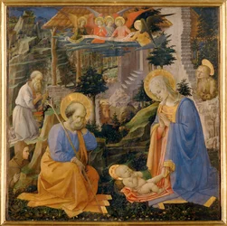 A Gyermek imádása, Szent Hilarionnal és
angyalokkal ... (tempera, fa)