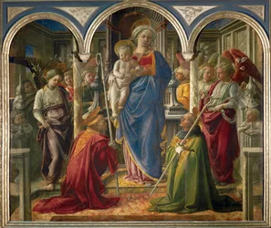 Madonna és gyermeke angyalokkal, valamint Szent Frediano és Szent Ágoston, az úgynevezett "Pala Barbadori" ...