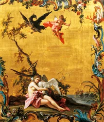 Léda és a hattyú, Filippo Falciatore (aktív 1737-1768), olaj, panel.