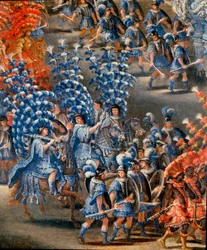 Ünnep a Palazzo Barberiniben Christine de Suede (Svéd Krisztina) tiszteletére, 1656.02.28. Részlet. Filippo Lauri (1623-1694) és Filippo Gagliardi (meghalt 1659) festménye. 17. századi Róma, Római Múzeum