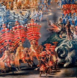 Ünnep a Palazzo Barberiniben Christine de Suede (Svéd Krisztina) tiszteletére, 1656.02.28. Részlet. Filippo Lauri (1623-1694) és Filippo Gagliardi (meghalt 1659) festménye. 17. századi Róma, Római Múzeum