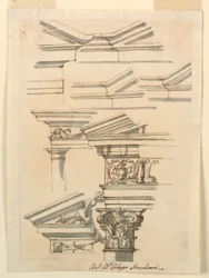 Rajz, Tanulmányok lábazathoz és oromzathoz, 1770 körül.