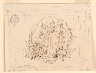 Rajz, Tábla XIV. Benedek pápa címerével, háttérben kagyló, 1740-58