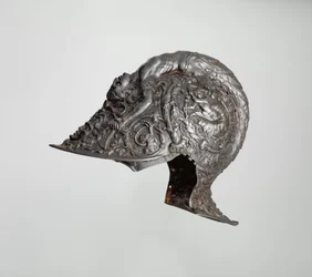 Burgonet, 1543 (acél, arany, textil)