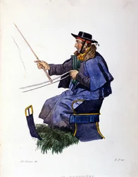 Nápoly város kisvállalkozása: a kocsis. Metszet F. Palizza festménye után. Francesco de Bourcard „” Costumi del regno di Napoli” című művéből”