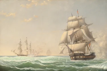 Az Egyesült Államok „Elnöke” fregatt a brit századot bevonja, 1815