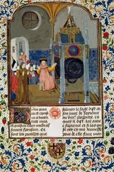 2095 Fr. 455 f.9 A mesterekben gyönyörködő háztartás ritka óra egy erkölcsről szóló értekezésből, 15. század közepe