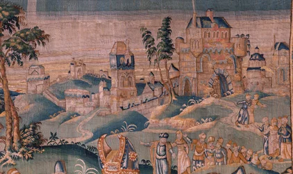 Flamand kárpit. Sándor Iaddo főpap előtt (Sándor Iaddo főpap előtt). Oudenaarde műterme. 374x447 cm. Inv(830-B)4 00010. 17. század.
