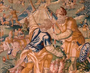 Flamand gobelin. Katonai tábor a Granikos folyó közelében. Oudenaarde stúdió. 377x393 cm. Inv 83104-9 /00011. 17. század.