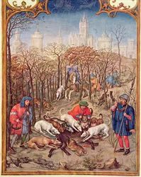 Fol.12v December hónap: Vaddisznóvadászat, a Breviarium Grimani-ból, 1515 körül