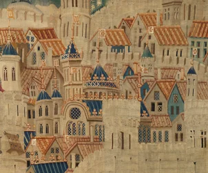 Plébániai gobelinmúzeum (Parish Museum of Pastrana Tapestries). Flamand kárpit. Tanger meghódítása (Tanger bevétele, De inname van Tanger). I. Alfonz portugál király hódításai sorozat. Tournai. Gyapjú és selyem