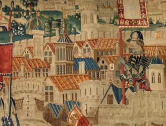 Plébániai gobelinmúzeum (Parish Museum of Pastrana Tapestries). Flamand kárpit. Tanger meghódítása (Tanger bevétele, De inname van Tanger). Sorozat I. Alfonz portugál király hódításai. Tournai. Gyapjú és selyem