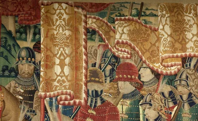 Plébániai gobelinmúzeum (Parish Museum of Pastrana Tapestries). Flamand kárpit. Tanger meghódítása (Tanger bevétele, De inname van Tanger). Sorozat I. Alfonz portugál király hódításai. Tournai. Gyapjú és selyem