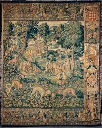 Gobelin. Enghien. Szöveg: „HOPE WILL OVERCOME CROY 1589”.