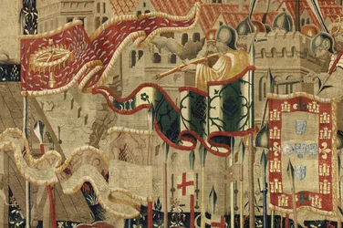 V. Alfonso portugál király hódításait bemutató kárpit (Conquistas de Alfonso V de Portugal), Tournai. Részlet. (Gyapjú és selyem)
