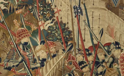 V. Alfonso portugál király hódításait bemutató kárpit (Conquistas de Alfonso V de Portugal), Tournai. Részlet. (Gyapjú és selyem)