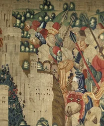 V. Alfonso portugál király hódításait bemutató kárpit (Conquistas de Alfonso V de Portugal), Tournai. Részlet. (Gyapjú és selyem)