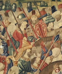 V. Alfonso portugál király hódításait bemutató kárpit (Conquistas de Alfonso V de Portugal), Tournai. Részlet. (Gyapjú és selyem)