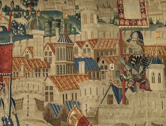 V. Alfonso portugál király hódításait bemutató gobelin (Conquistas de Alfonso V de Portugal), Tournai. Részlet. (Gyapjú és selyem)