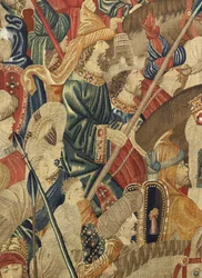 V. Alfonso portugál király hódításait bemutató gobelin (Conquistas de Alfonso V de Portugal), Tournai. Részlet. (Gyapjú és selyem)