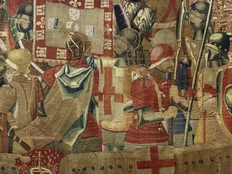 V. Alfonso portugál király hódításait bemutató gobelin (Conquistas de Alfonso V de Portugal), Tournai. Részlet. (Gyapjú és selyem)