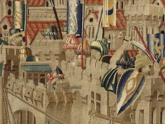 V. Alfonso portugál király hódításait bemutató gobelin (Conquistas de Alfonso V de Portugal), Tournai. Részlet. (Gyapjú és selyem)