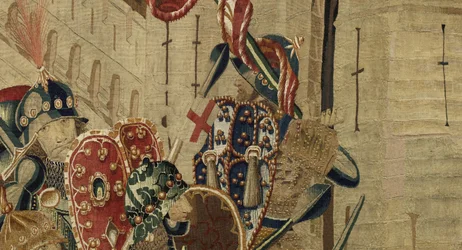 V. Alfonso portugál király hódításait bemutató gobelin (Conquistas de Alfonso V de Portugal), Tournai. Részlet. (Gyapjú és selyem)
