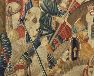 V. Alfonso portugál király hódításait bemutató gobelin (Conquistas de Alfonso V de Portugal), Tournai. Részlet. (Gyapjú és selyem)