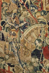 V. Alfonso portugál király hódításait bemutató gobelin (Conquistas de Alfonso V de Portugal), Tournai. Részlet. (Gyapjú és selyem)