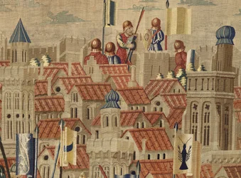 V. Alfonso portugál király hódításait bemutató gobelin (Conquistas de Alfonso V de Portugal), Tournai. Részlet. (Gyapjú és selyem)
