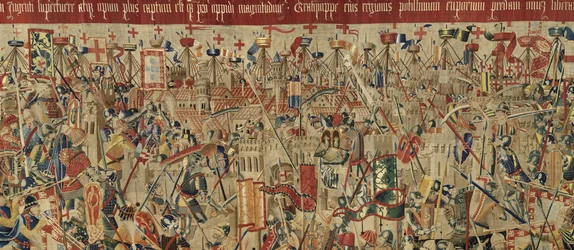 V. Alfonso portugál király hódításait bemutató gobelin (Conquistas de Alfonso V de Portugal), Tournai. Részlet. (Gyapjú és selyem)