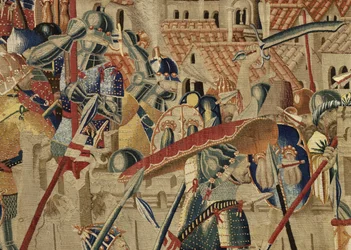 V. Alfonso portugál király hódításait bemutató gobelin (Conquistas de Alfonso V de Portugal), Tournai. Részlet. (Gyapjú és selyem)