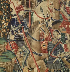 V. Alfonso portugál király hódításait bemutató gobelin (Conquistas de Alfonso V de Portugal), Tournai. Részlet. (Gyapjú és selyem)