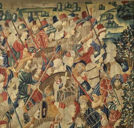 V. Alfonso portugál király hódításait bemutató gobelin (Conquistas de Alfonso V de Portugal), Tournai. Részlet. (Gyapjú és selyem)