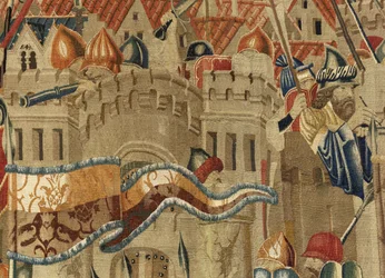 V. Alfonso portugál király hódításait bemutató gobelin (Conquistas de Alfonso V de Portugal), Tournai. Részlet. (Gyapjú és selyem)