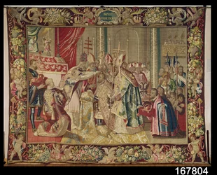 V. Károly (1500-58) megkoronázása, a V. Károly kárpitja című műből, 1630-40 körül