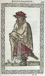 A moszkvai, illusztrációja J. Sluperji Szokásai és portréi Szinte minden nemzetről és kortárs nemzetről, 1572-ben Antwerpenben (színes fametszet)