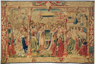 A templomba vitt Szűz szobra a Notre Dame du Sablon legendájából, brüsszeli műhely, 1516