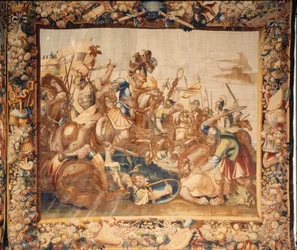 A katedrális (Catedral de Santa María de Sigüenza). A katedrális gyűjteménye. Flamand kárpit. Róma története. Aláírták: Ian Le Clerc, D Eggermans. Brüsszel. Kezdje a 17. századot.