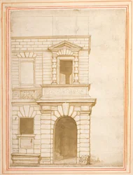 Giulio Romano római házának homlokzata (toll és tinta papíron)