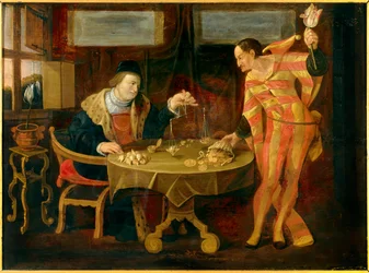 Tulipánhagyma árusítása Festmény a 17. századi flamand iskolából. V 0,54x0,74 m Rennes, musee des Beaux Arts